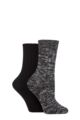 Ladies 2 Pair Elle Chunky Rib Cotton Boot Socks - Black