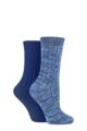 Ladies 2 Pair Elle Chunky Rib Cotton Boot Socks - Bosphorus