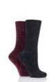 Ladies 2 Pair Elle Chenille Boot Socks - Dark Ruby/Black