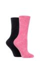 Ladies 2 Pair Elle Chenille Boot Socks - Rose / Charcoal