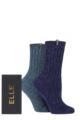 Ladies 2 Pair Elle Boucle Gift Boxed Boot Socks - Kentucky Blue / Navy