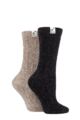 Ladies 2 Pair Elle Cable Knit Chenille Boot Socks - Black / Gold
