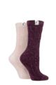 Ladies 2 Pair Elle Cable Knit Chenille Boot Socks - Damson / Pink