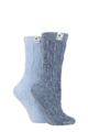 Ladies 2 Pair Elle Cable Knit Chenille Boot Socks - Kentucky Blue