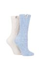 Ladies 2 Pair Elle Cable Knit Chenille Boot Socks - Kentucky Blue / Violet