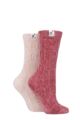 Ladies 2 Pair Elle Cable Knit Chenille Boot Socks - Mauve / Pink