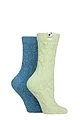 Women's 2 Pair Elle Cable Knit Chenille Boot Socks - Light Pine