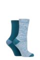 Ladies 2 Pair Elle Velvet Soft and Sparkle Boot Socks - Blue Coral