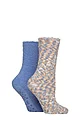 Women's 2 Pair Elle Multi Cosy Slipper Socks with Grip - Coral Blaze