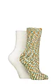 Women's 2 Pair Elle Multi Cosy Slipper Socks with Grip - Marmalade
