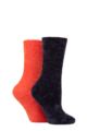 Ladies 2 Pair Elle Chenille Leisure Socks - Charcoal / Rust