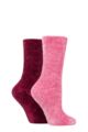 Ladies 2 Pair Elle Chenille Leisure Socks - Raspberry / Rose