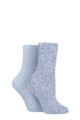 Ladies 2 Pair Elle Two Tone Cosy Bed and Home Socks - Dreamy Blue