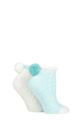 Ladies 2 Pair Elle Cable Cosy Anklet Socks with Pom Poms - Iced Aqua