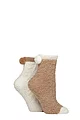 Women's 2 Pair Elle Cable Cosy Anklet Socks with Pom Poms - Classic Beige