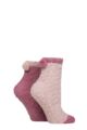 Women's 2 Pair Elle Cable Cosy Anklet Socks with Pom Poms - Soft Pastel