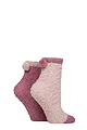Women's 2 Pair Elle Cable Cosy Anklet Socks with Pom Poms - Soft Pastel