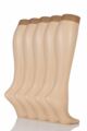 Ladies 5 Pair Elle 15 Denier Knee High Socks - Nude