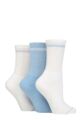 Ladies 3 Pair SOCKSHOP TORE 100% Recycled Fashion Cotton Sports Socks - White / Light Blue