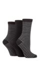 Ladies 3 Pair SOCKSHOP TORE 100% Recycled Fine Stripe Cotton Socks - Black