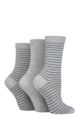 Ladies 3 Pair SOCKSHOP TORE 100% Recycled Fine Stripe Cotton Socks - Grey
