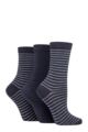 Ladies 3 Pair SOCKSHOP TORE 100% Recycled Fine Stripe Cotton Socks - Navy