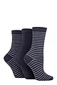 Women's 3 Pair SOCKSHOP TORE 100% Recycled Fine Stripe Cotton Socks - Navy