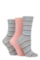 Ladies 3 Pair SOCKSHOP TORE 100% Recycled Multi Stripe Cotton Socks - Grey