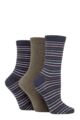 Ladies 3 Pair SOCKSHOP TORE 100% Recycled Multi Stripe Cotton Socks - Navy