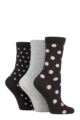 Ladies 3 Pair SOCKSHOP TORE 100% Recycled Spots Cotton Socks - Black