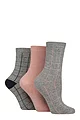 Women's 3 Pair SOCKSHOP TORE 100% Recycled Cotton Grid Patterned Socks - Grey / Pink
