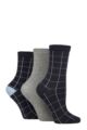 Women's 3 Pair SOCKSHOP TORE 100% Recycled Cotton Grid Patterned Socks - Navy / Grey