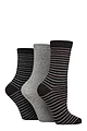 Women's 3 Pair SOCKSHOP TORE 100% Recycled Multi Stripe Patterned Cotton  Socks - Multi Stripe Black / Grey