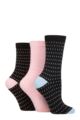 Ladies 3 Pair SOCKSHOP TORE 100% Recycled Cotton Dash Patterned Socks - Small Dash Black