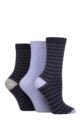 Ladies 3 Pair SOCKSHOP TORE 100% Recycled Cotton Dash Patterned Socks - Small Dash Navy