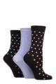 Ladies 3 Pair SOCKSHOP TORE 100% Recycled Cotton Polka Dot Patterned Socks - Spots Black