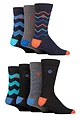 Mens 7 Pair Jeff Banks Recycled Cotton Patterned Socks - Zig Zag Stripes Navy