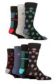 Mens 7 Pair Jeff Banks Recycled Cotton Patterned Socks - Striped Spots Black