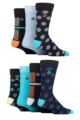 Mens 7 Pair Jeff Banks Recycled Cotton Patterned Socks - Striped Spots Navy