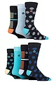 Mens 7 Pair Jeff Banks Recycled Cotton Patterned Socks - Striped Spots Navy