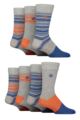 Mens 7 Pair Jeff Banks Recycled Cotton Patterned Socks - Stripe Grey / Blue / Orange