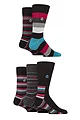 Mens 5 Pair Jeff Banks Striped and Patterned Bamboo and Cotton Blend Socks - Stripe Black / Multi