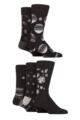 Mens 5 Pair Jeff Banks Striped and Patterned Bamboo and Cotton Blend Socks - Pattern Black / Charcoal