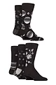 Mens 5 Pair Jeff Banks Striped and Patterned Bamboo and Cotton Blend Socks - Pattern Black / Charcoal