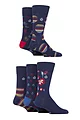 Mens 5 Pair Jeff Banks Striped and Patterned Bamboo and Cotton Blend Socks - Pattern Navy / Cherry
