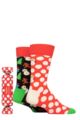Mens and Ladies 2 Pair Happy Socks Big Dot Snowman Gift Boxed Socks - Multi