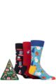 Mens and Ladies 3 Pair Happy Socks Decoration Time Gift Boxed Socks - Multi