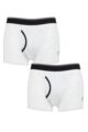 Mens 2 Pack Farah Plain and Striped Cotton Classic Keyhole Trunks - White