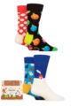 Mens and Women's 4 Pair Happy Socks Holiday Time Gift Boxed Socks - Multi