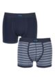 Mens 2 Pack Jeep Dual Stripe and Plain Hipster Trunks - Navy / Blue